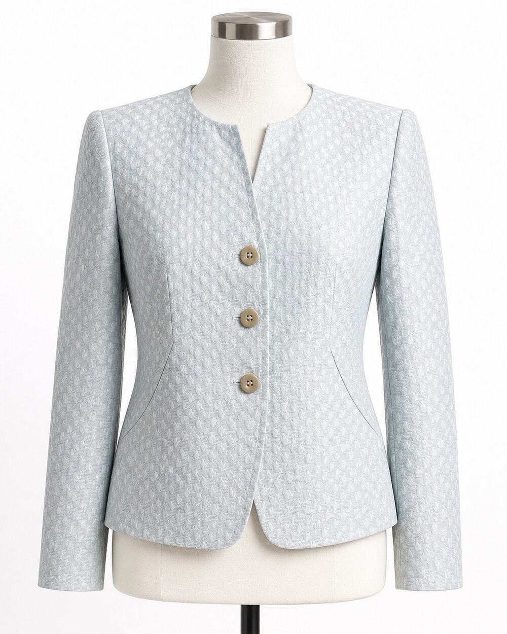 Armani Collezioni Italy Textured Cotton Silk Blue Collarless Blazer Jacket IT 46